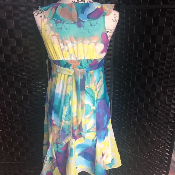 Hype Abstract Floral Ruffle Formal Dress - Girl’s Sz 16 - Picture 4 of 5